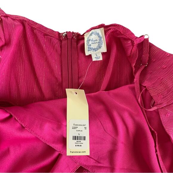 Francesca’s Blue Rain Christina Magenta Pink Clip Dot Surplice Mini Dress Large - Picture 6 of 10
